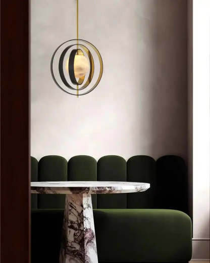 White Alabaster Round Ceiling Pendant Lamp - Gold & Bronze Rotatable Ring - winglightingus