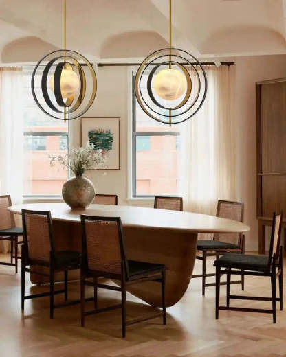 White Alabaster Round Ceiling Pendant Lamp - Gold & Bronze Rotatable Ring - winglightingus