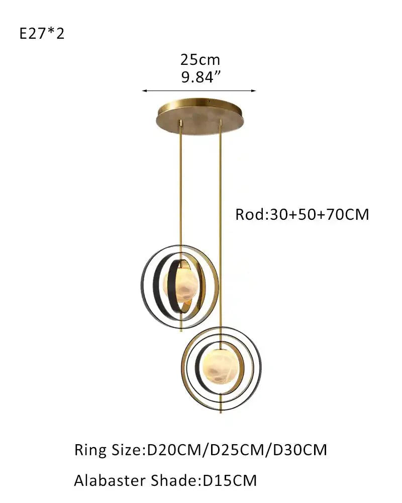 White Alabaster Round Ceiling Pendant Lamp - Gold & Bronze Rotatable Ring - winglightingus