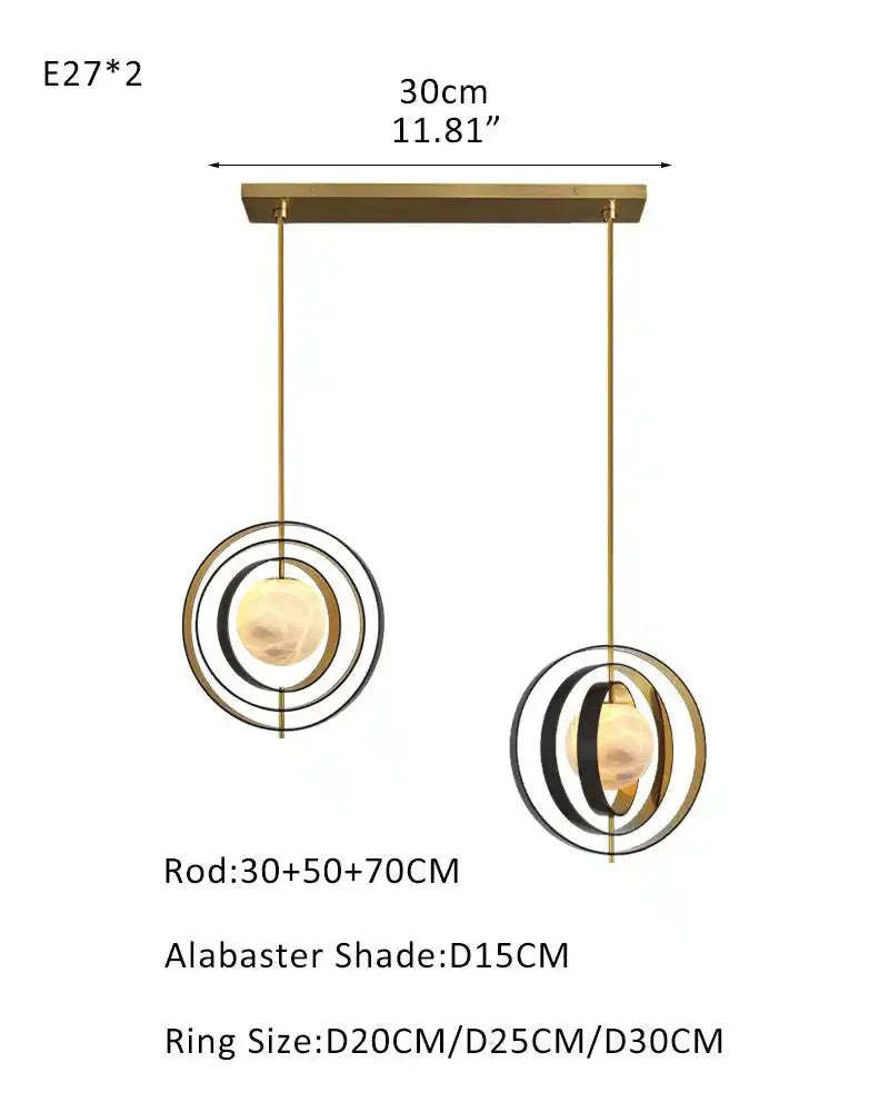 White Alabaster Round Ceiling Pendant Lamp - Gold & Bronze Rotatable Ring - winglightingus