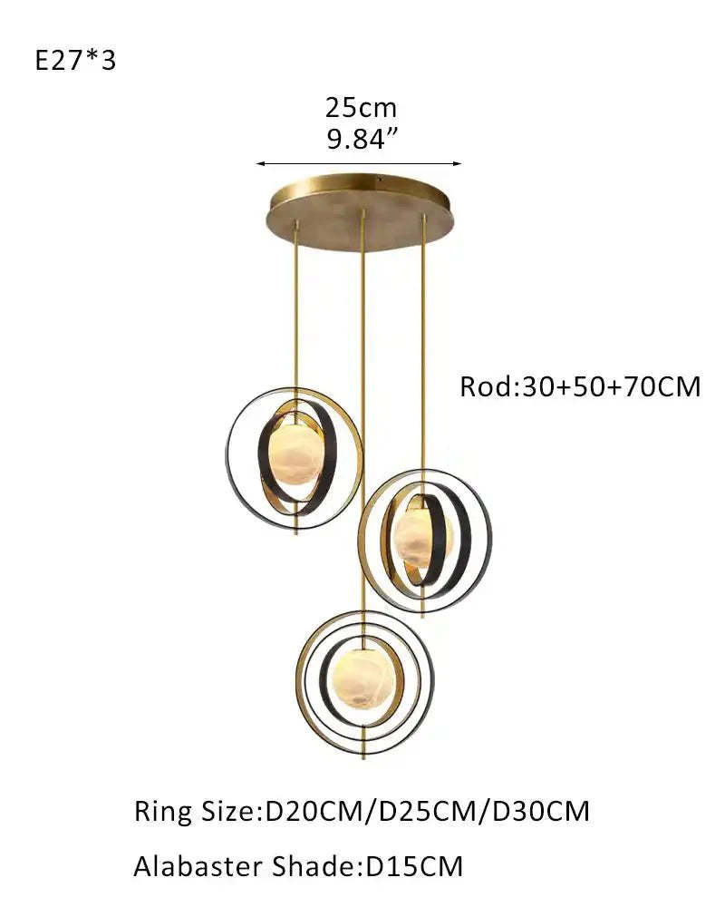 White Alabaster Round Ceiling Pendant Lamp - Gold & Bronze Rotatable Ring - winglightingus