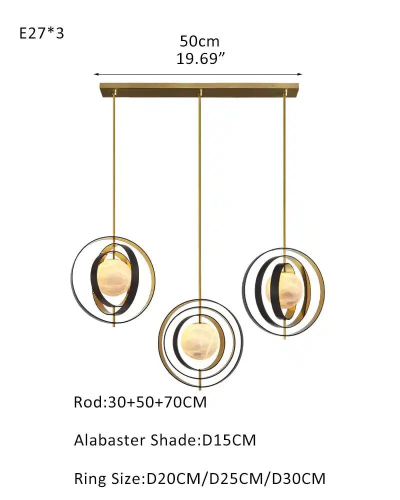 White Alabaster Round Ceiling Pendant Lamp - Gold & Bronze Rotatable Ring - winglightingus