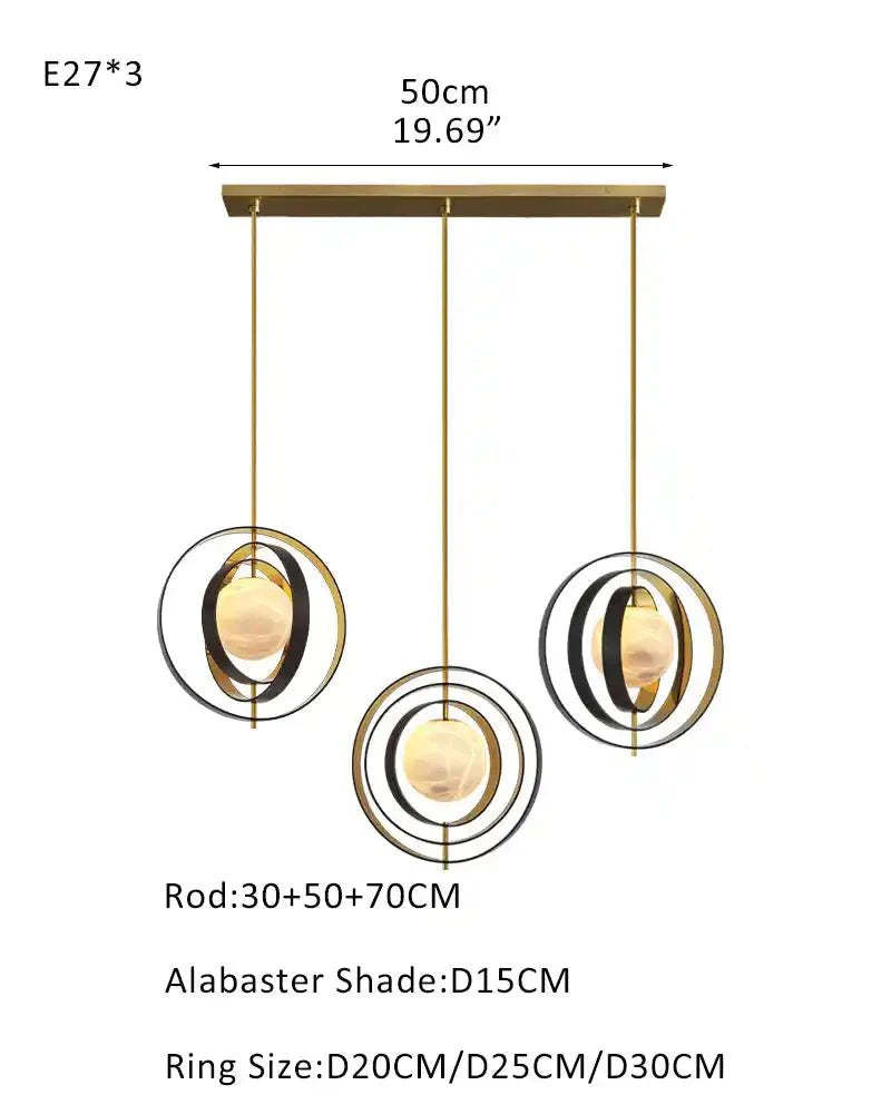 White Alabaster Round Ceiling Pendant Lamp - Gold & Bronze Rotatable Ring - winglightingus