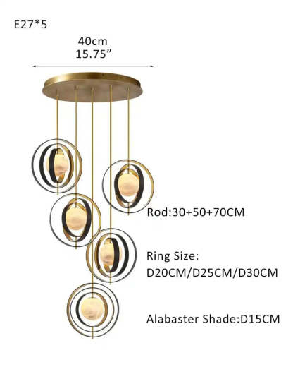White Alabaster Round Ceiling Pendant Lamp - Gold & Bronze Rotatable Ring - winglightingus