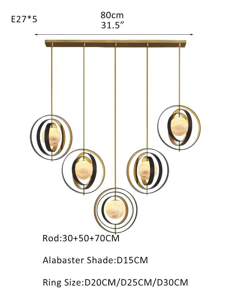 White Alabaster Round Ceiling Pendant Lamp - Gold & Bronze Rotatable Ring - winglightingus