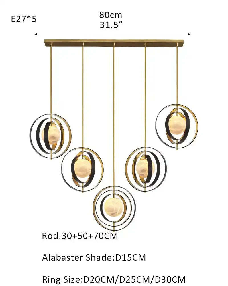 White Alabaster Round Ceiling Pendant Lamp - Gold & Bronze Rotatable Ring - winglightingus