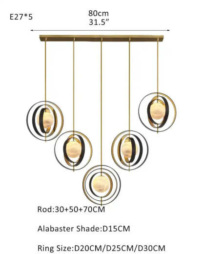 White Alabaster Round Ceiling Pendant Lamp - Gold & Bronze Rotatable Ring - winglightingus