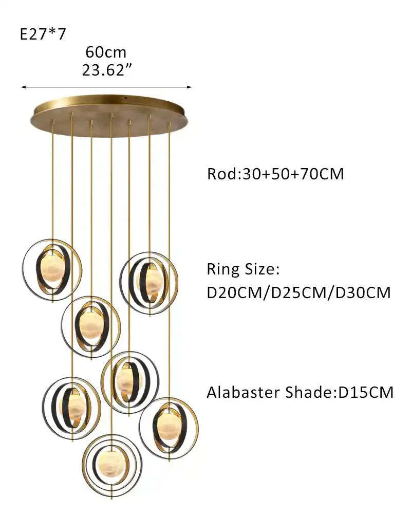 White Alabaster Round Ceiling Pendant Lamp - Gold & Bronze Rotatable Ring - winglightingus
