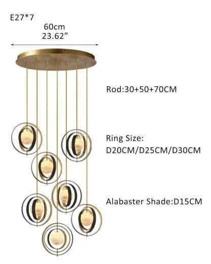 White Alabaster Round Ceiling Pendant Lamp - Gold & Bronze Rotatable Ring - winglightingus