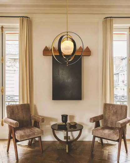 White Alabaster Round Ceiling Pendant Lamp - Gold & Bronze Rotatable Ring - winglightingus