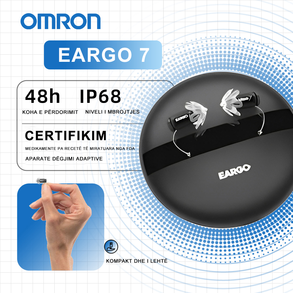 Aparati i dëgjimit OMRON EARGO 7 OTC - CIC është praktikisht i padukshëm, i rikarikueshëm dhe i miratuar nga FDA!