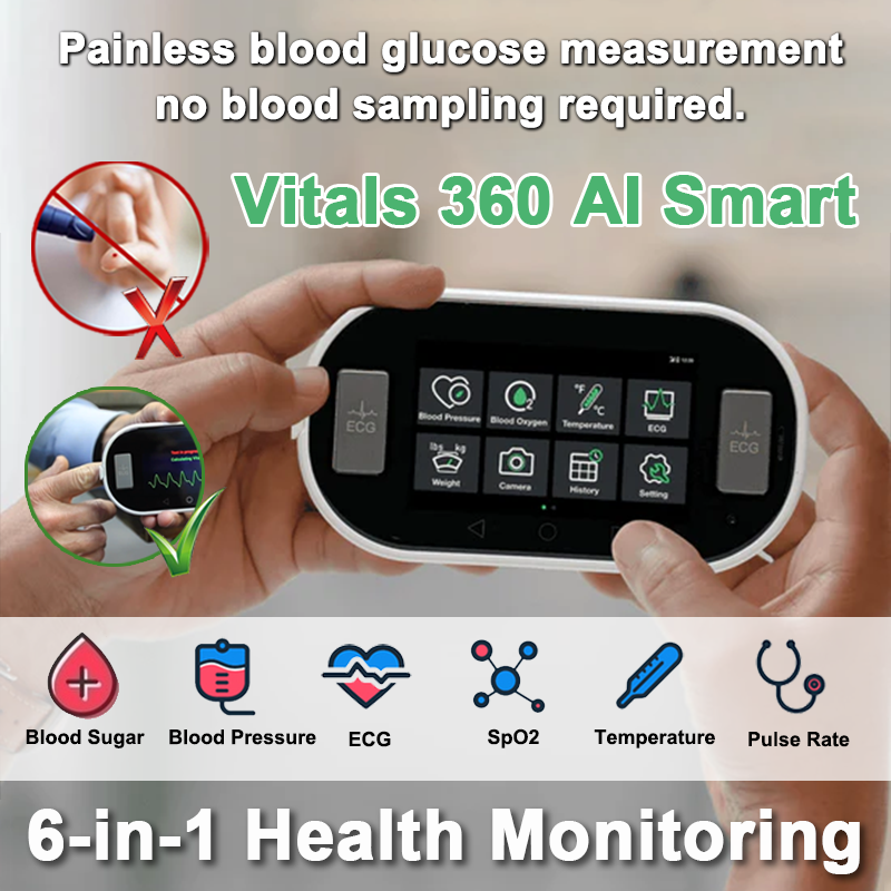 Vitals 360 AI 6-in-1 Painless Blood Pressure & Blood Glucose Smart Mon