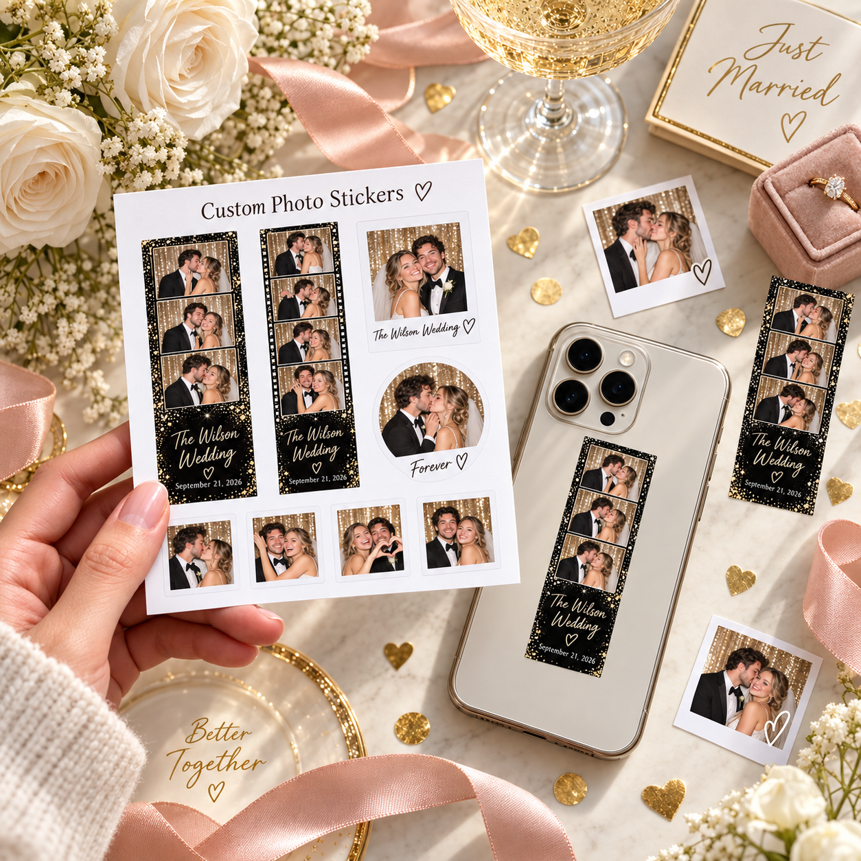 Custom Mini Photo Booth Strip Stickers Personalized Clear Sheet for Phone Case Journaling
