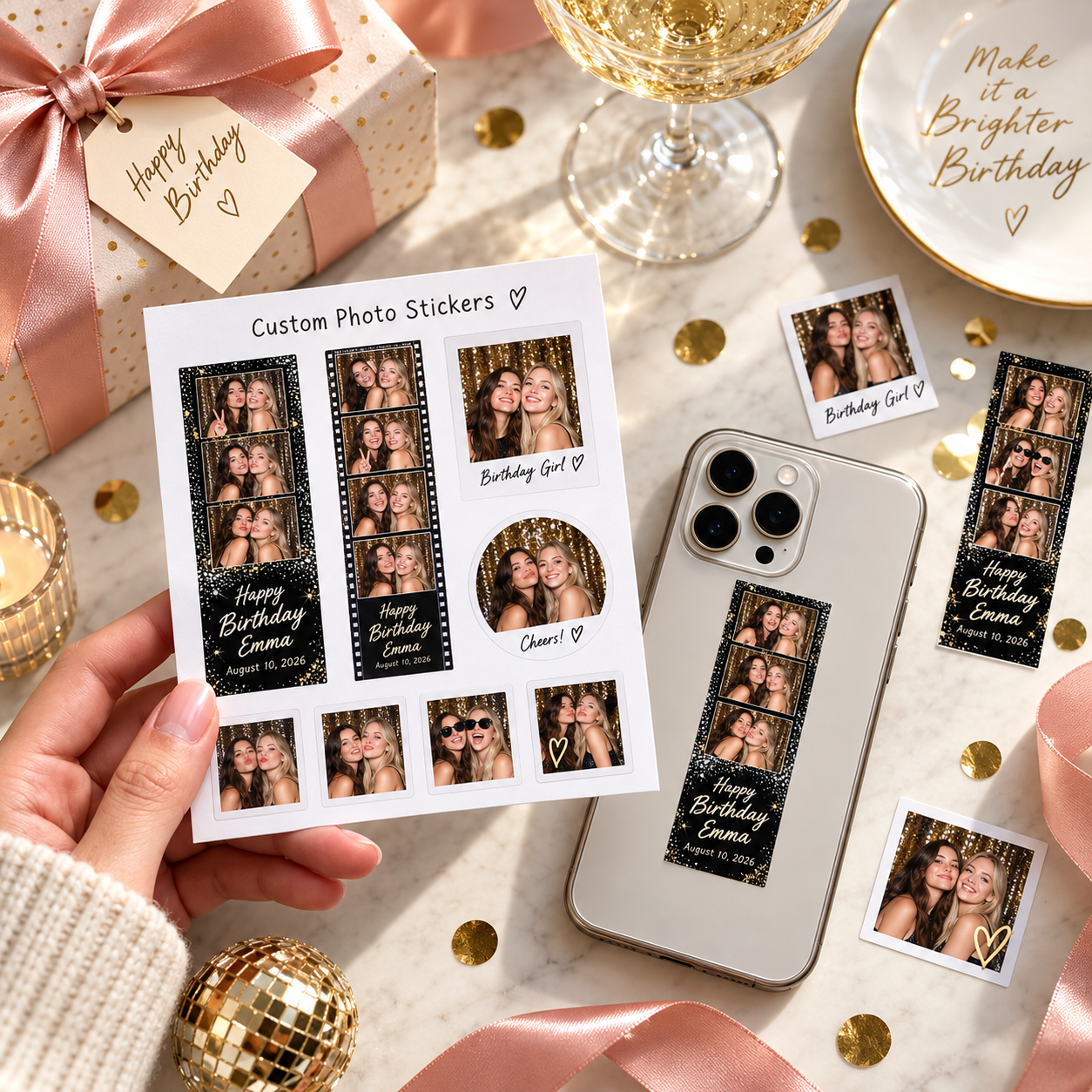 Custom Mini Photo Booth Strip Stickers Personalized Clear Sheet for Phone Case Journaling