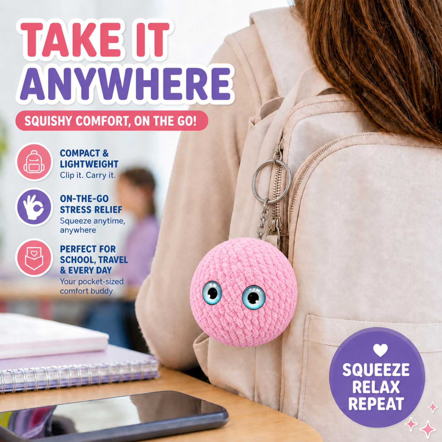 Crochet Bubble Squishy Ball – Soft Handwoven Fidget Toy with Slow-Rising Bubble Pop, Cute Sensory Stress Relief Toy
