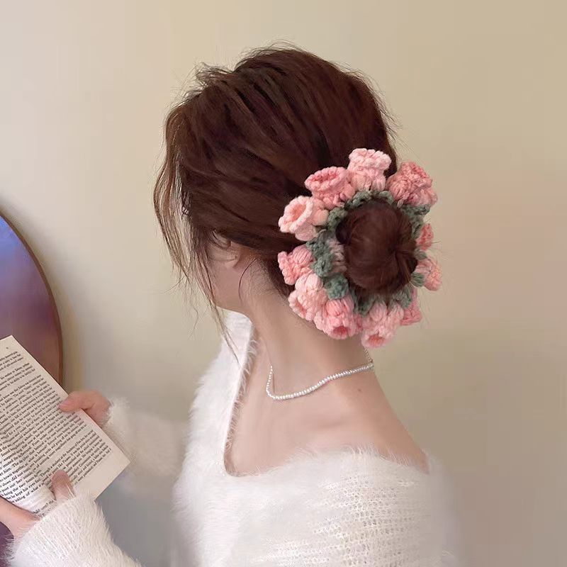 Mother's Day Gifts Hand-Woven Lily Of The Valley Wool Large Intestine Hair Ring High Elastic Ponytail Hair Ring