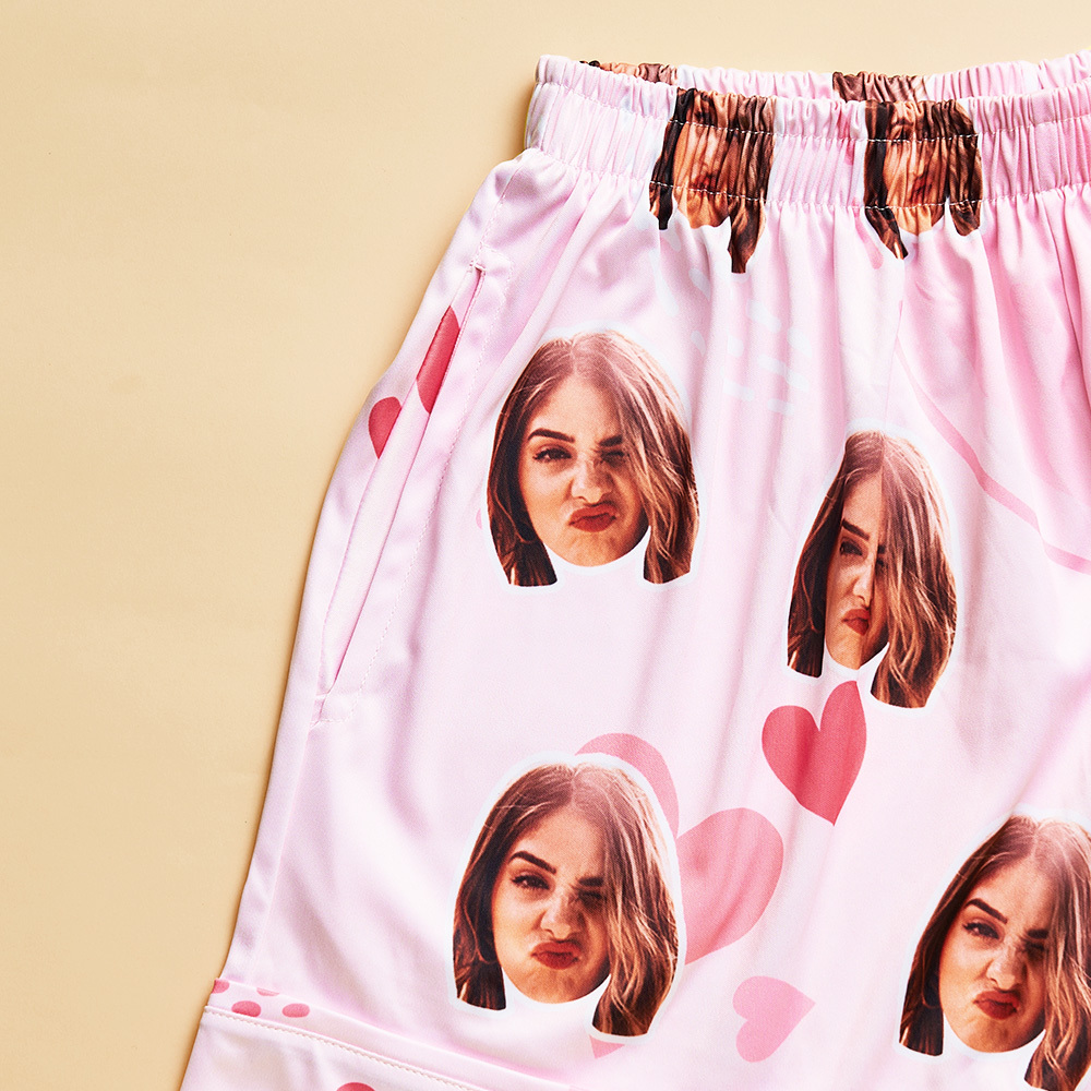 Custom Face Short Sleeved Pajamas Personalised Women's Sleepwear Love Gifts For Her - 