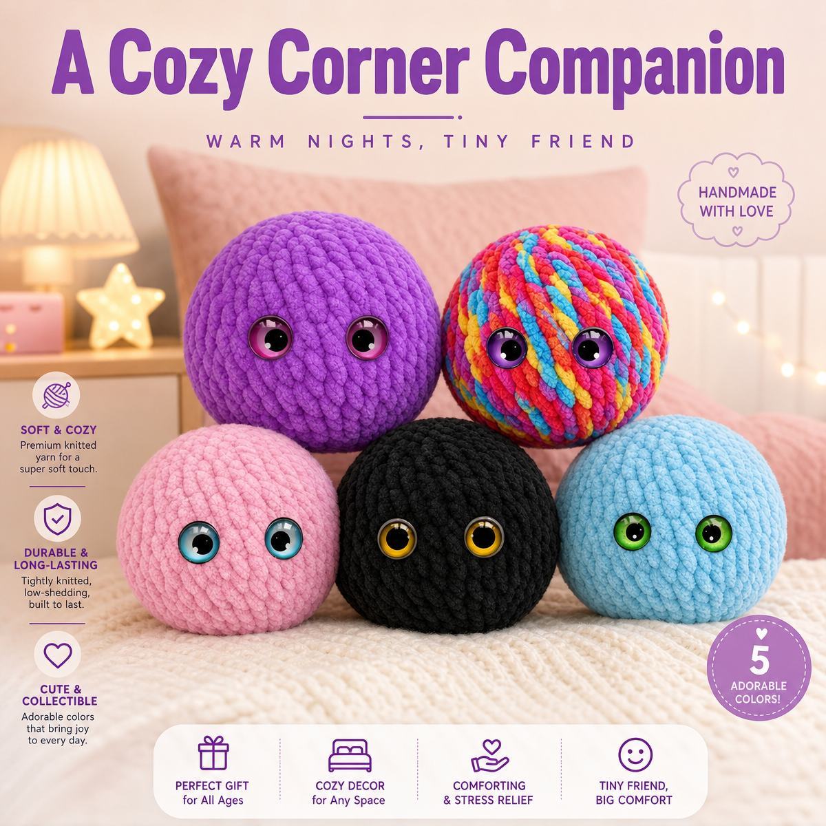 Crochet Bubble Squishy Ball – Soft Handwoven Fidget Toy with Slow-Rising Bubble Pop, Cute Sensory Stress Relief Toy Hand-knitted