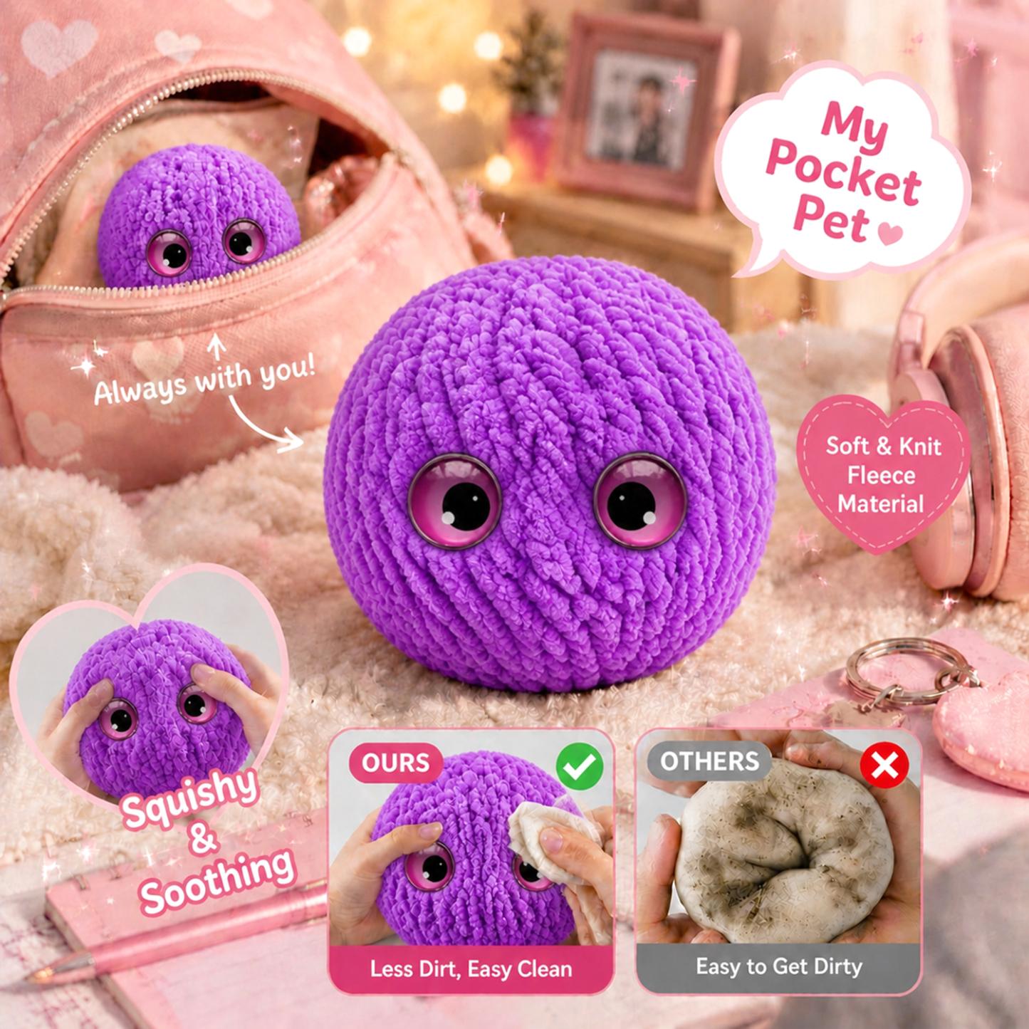 Crochet Bubble Squishy Ball – Soft Handwoven Fidget Toy with Slow-Rising Bubble Pop, Cute Sensory Stress Relief Toy