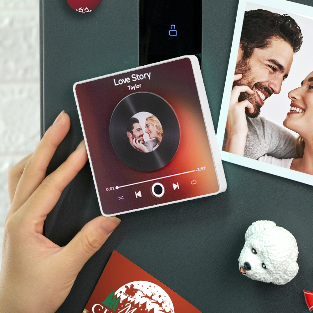 Music Fridge Magnet Personalized Rotatable Photo Album Fridge Magnet Music Wall Photo Sticker Music Movement That Can Be Played Without Cell Phone