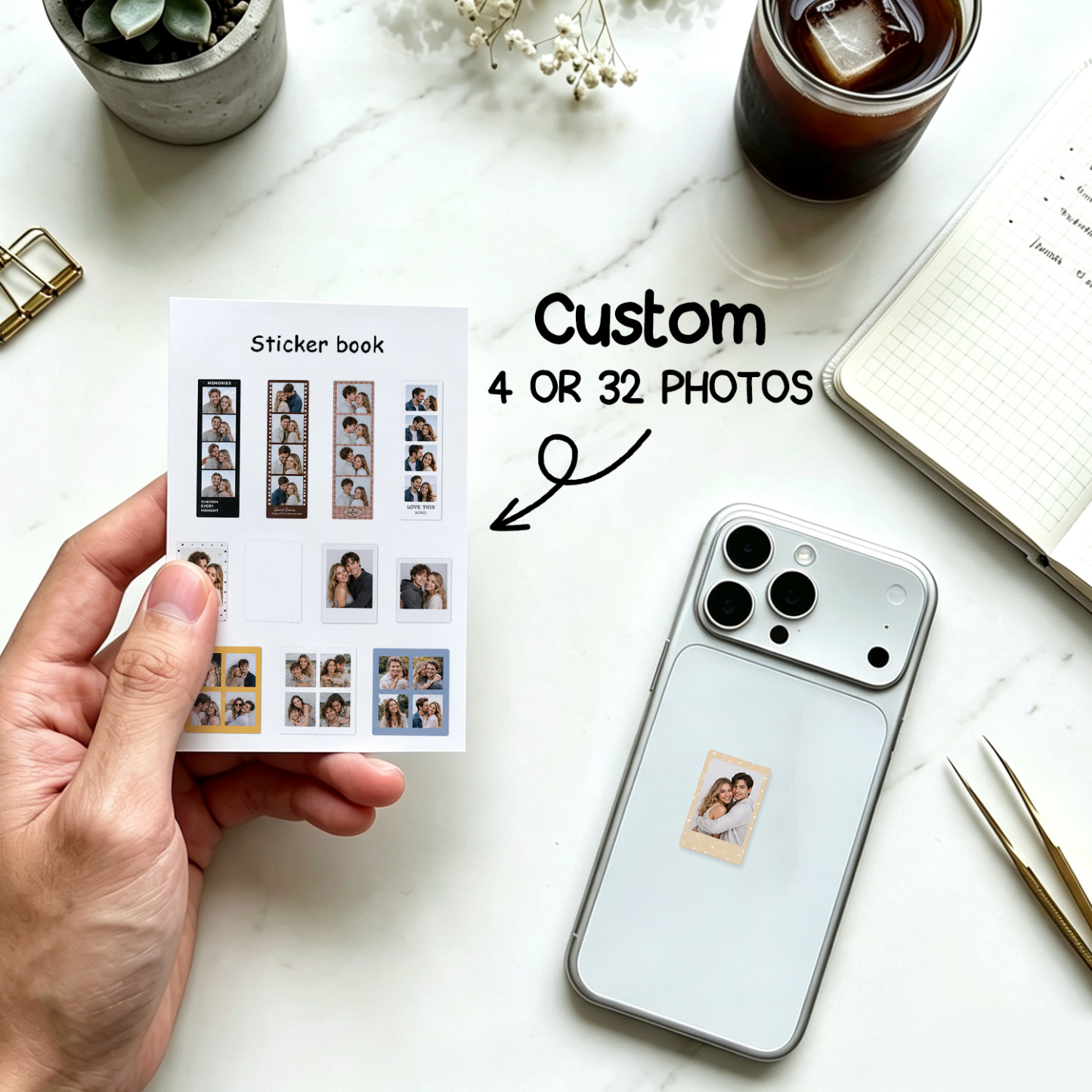 Custom Mini Photo Booth Strip Stickers Personalized Clear Sheet for Phone Case Journaling
