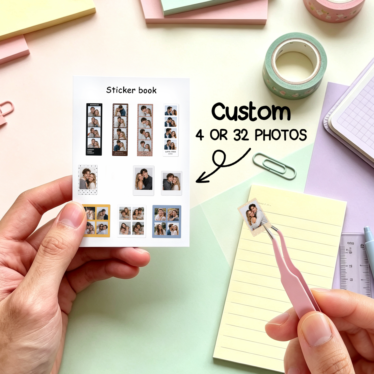 Custom Mini Photo Booth Strip Stickers Personalized Clear Sheet for Phone Case Journaling