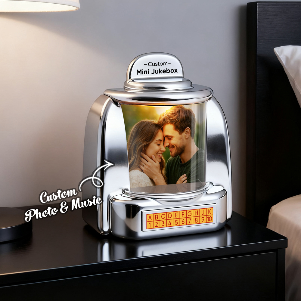 (Pre-Sale, Ships on 20/10)Custom Jukebox Retro Speaker – Personalized Photo Music Mini Player with Radio | Vintage Tabletop Home Decor Nostalgic Gift