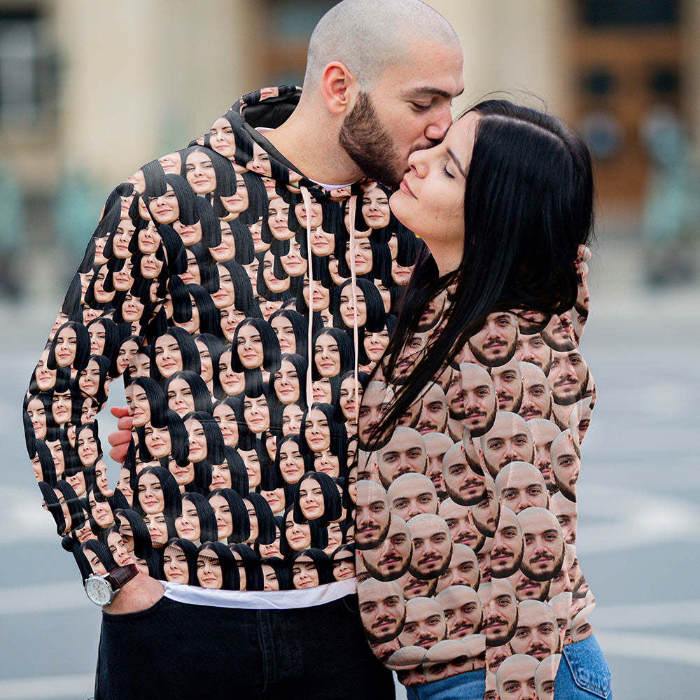 Custom Face Couples Hoodie Casual Photo Hoodie For Loved One - 