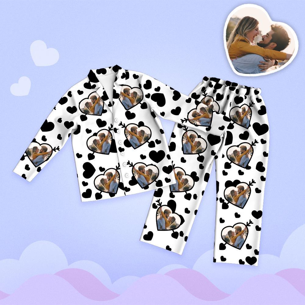 Valentine's Day Custom Photo Cupid's Arrow Printed Long Sleeve Pajamas - 