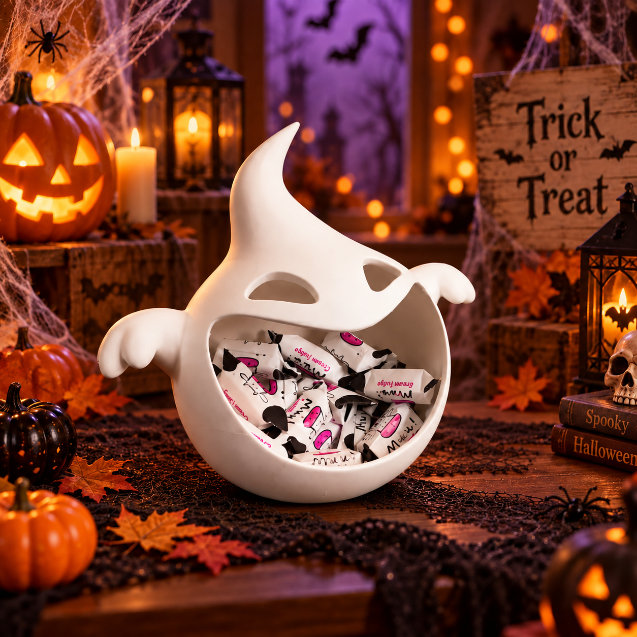 Spooky Cute Ghost Candy Bowl – Eco-Friendly PLA Halloween Candy Holder & Trick-or-Treat Table Decor