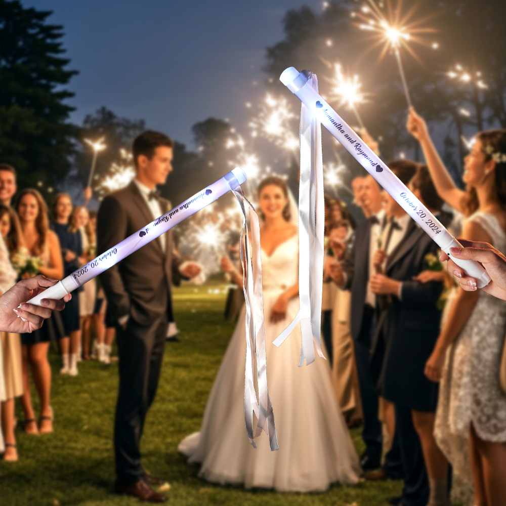 Personalized Light Up LED Stick Wedding Wands with Ribbon Lights Wedding Party Favor - - myphotowallet