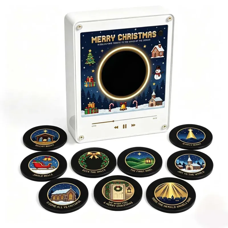 Custom Christmas Mini Vinyl Player with 9 Exchangeable Discs - Vintage Holiday Music Box & Perfect Christmas Gift for Music Lovers