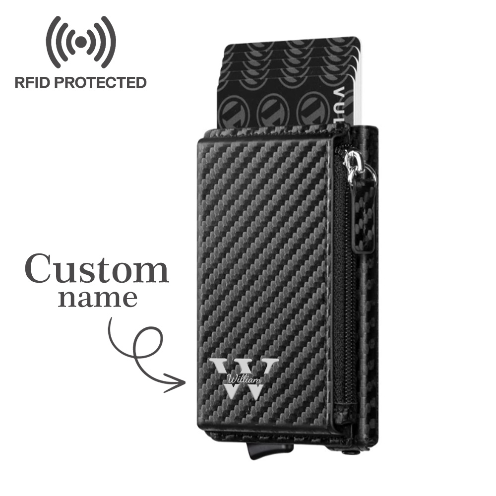 Zippered Change Pocket Genuine Leather Wallet & Pop-up RFID Blocking Ultra-thin Aluminum Card Case - Stylish and Secure Storage Solution