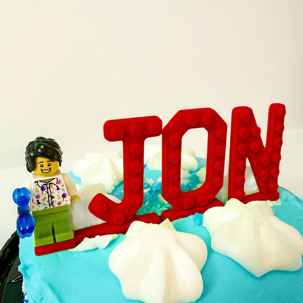 Custom Brick Birthday Topper Cake Set Custom Name Kid Birthday Cake Decor Minifigs not included