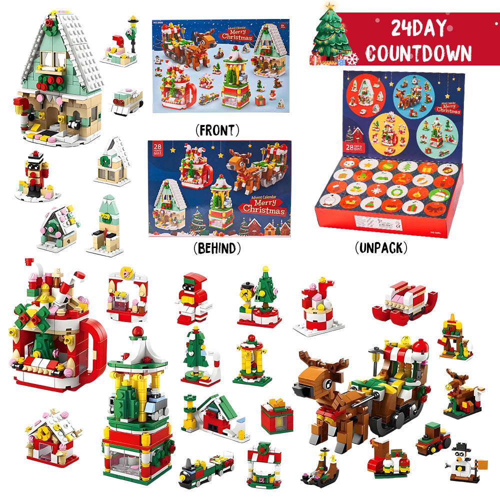 Christmas Sleigh Brick Figures Blind Box  Christmas Brick Figures  Surprise Blind Box  24 Calendar Countdown Gift Box - 