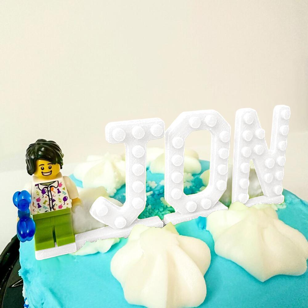 Custom Brick Birthday Topper Cake Set Custom Name Kid Birthday Cake Decor Minifigs not included