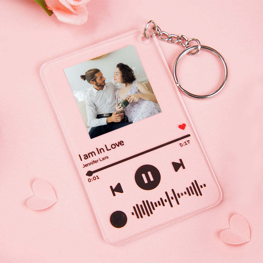 Anniversary Gifts Custom Spotify Glass Keychain Personalized Spotify Music Plaque Keychain