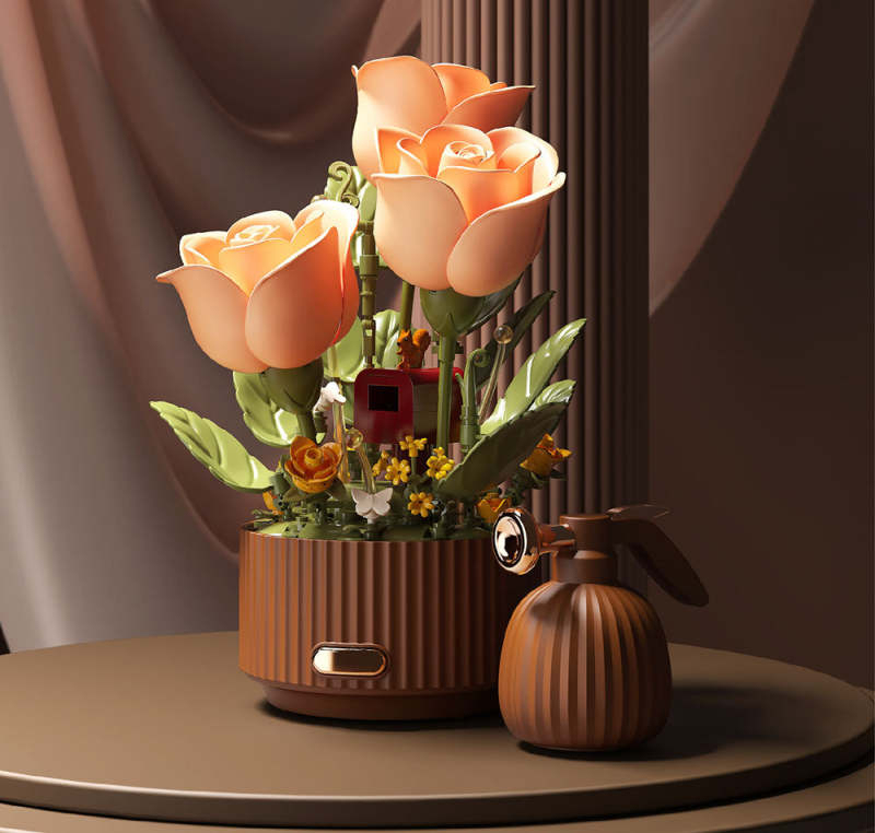 Magic Blooming Flower Building Block,Motion Flower Bouquet Building Blocks