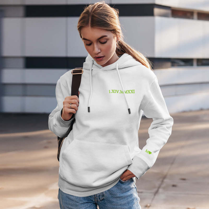 Custom Engraved Hooded Embroidery Round Neck Roman Numeral Date Couple Gifts - 