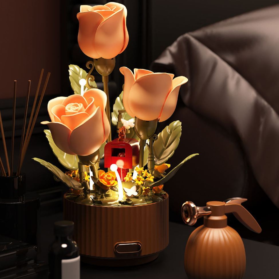 Magic Blooming Flower Building Block,Motion Flower Bouquet Building Blocks