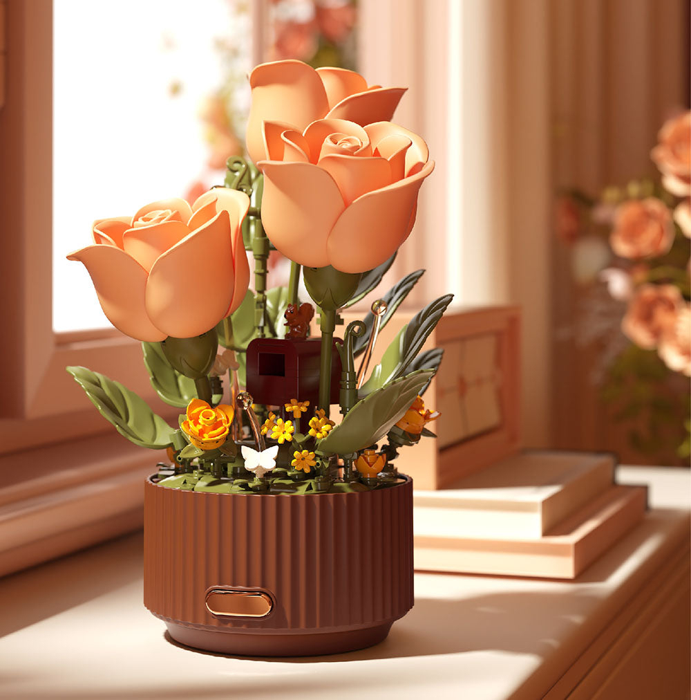 Magic Blooming Flower Building Block,Motion Flower Bouquet Building Blocks