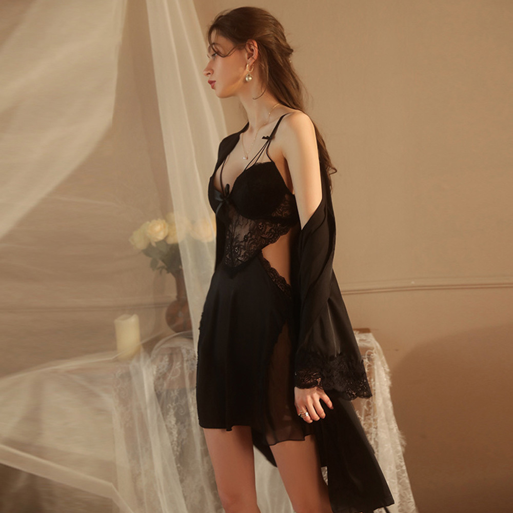 Daring Lace Sheer Underwire Push-Up Plus Size Camisole Dress Set | Homewear & Loungewear for Women - 