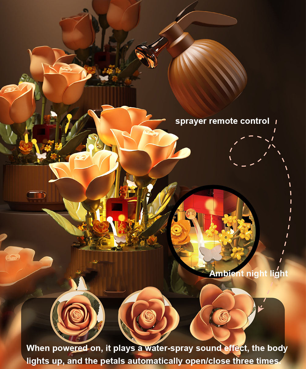 Magic Blooming Flower Building Block,Motion Flower Bouquet Building Blocks