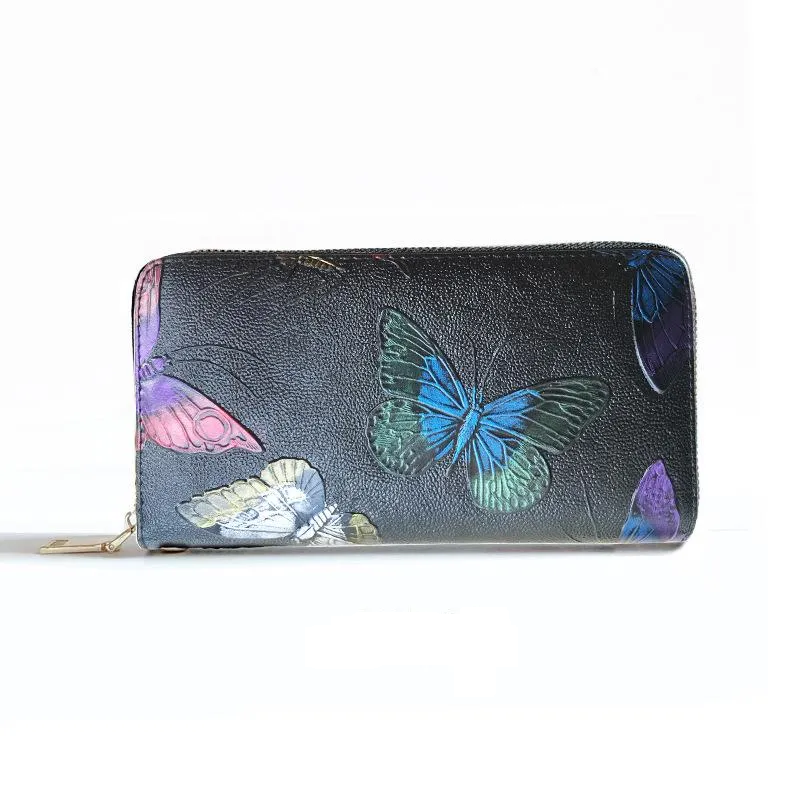 Gifts for Women Genuine Leather Ladies Long Wallet Zipper Clutch Printed Hand-painted Clutch Multi-function Mobile Phone Bag