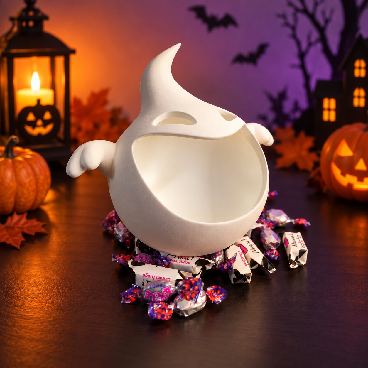 Spooky Cute Ghost Candy Bowl – Eco-Friendly PLA Halloween Candy Holder & Trick-or-Treat Table Decor