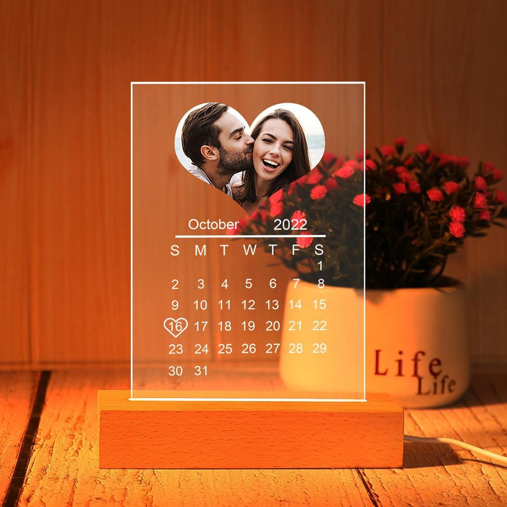 Custom Heart-Shape Photo Orange Night Light Custom Calendar Lamp Acrylic Lamp - Myphotowallet