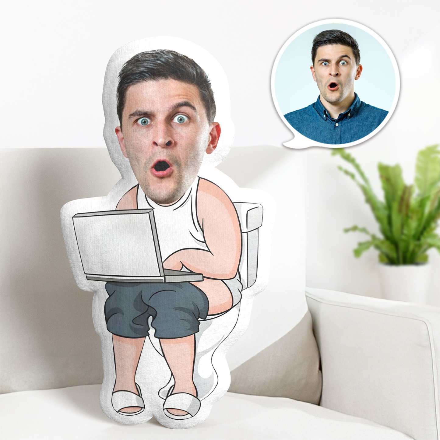 Custom Photo Face Pillow, Dad On The Toliet Face Pillow, Face Picture Pillow Doll Face Body Pillow Personalized Doll - MyFaceTshirt