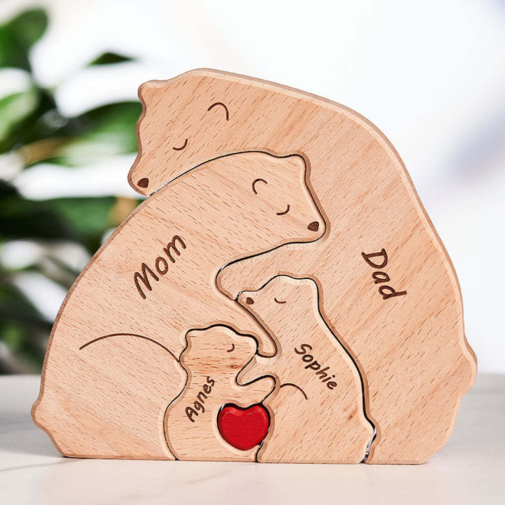 Custom Names Wooden Bears Family Block Puzzle Home Decor Gifts	 - myphotowallet