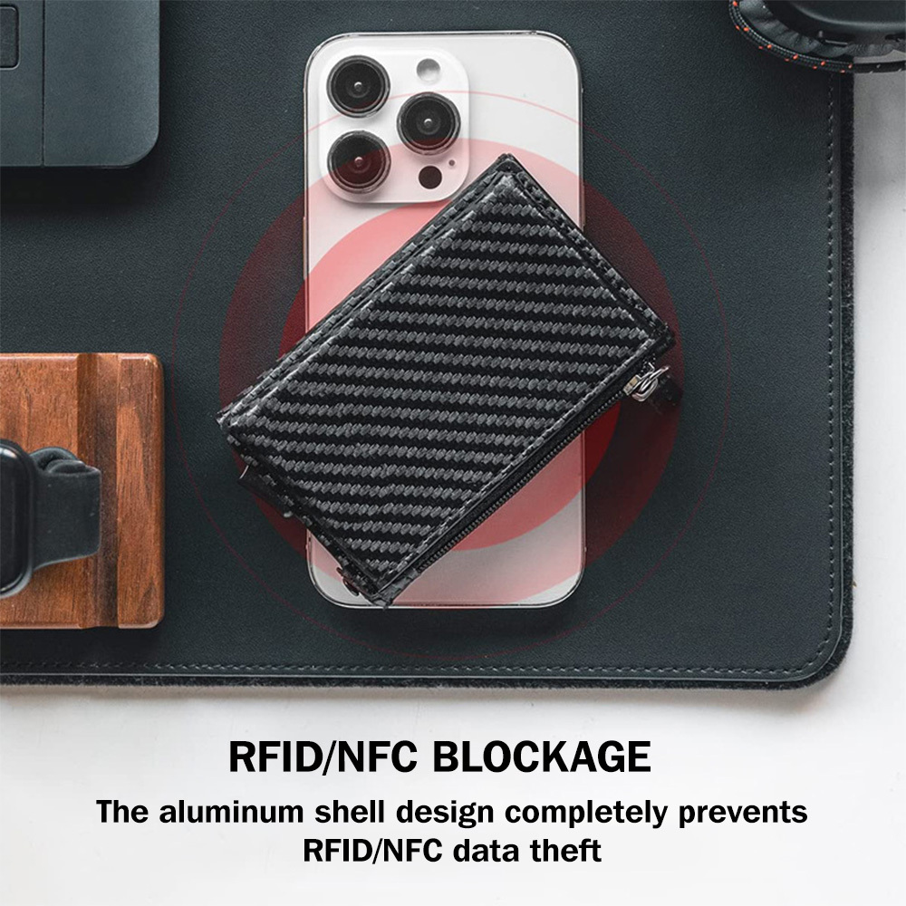 Zippered Change Pocket Genuine Leather Wallet & Pop-up RFID Blocking Ultra-thin Aluminum Card Case - Stylish and Secure Storage Solution