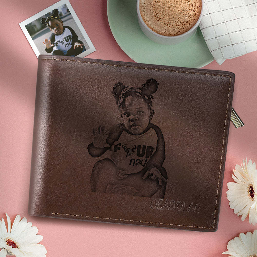 Gifts For Men Custom Photo Engraved Short Wallet For Him